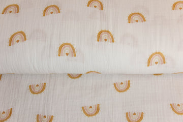 Musselin, Double Gauze, mit Regenbogen, wollweiß, 0,5 m